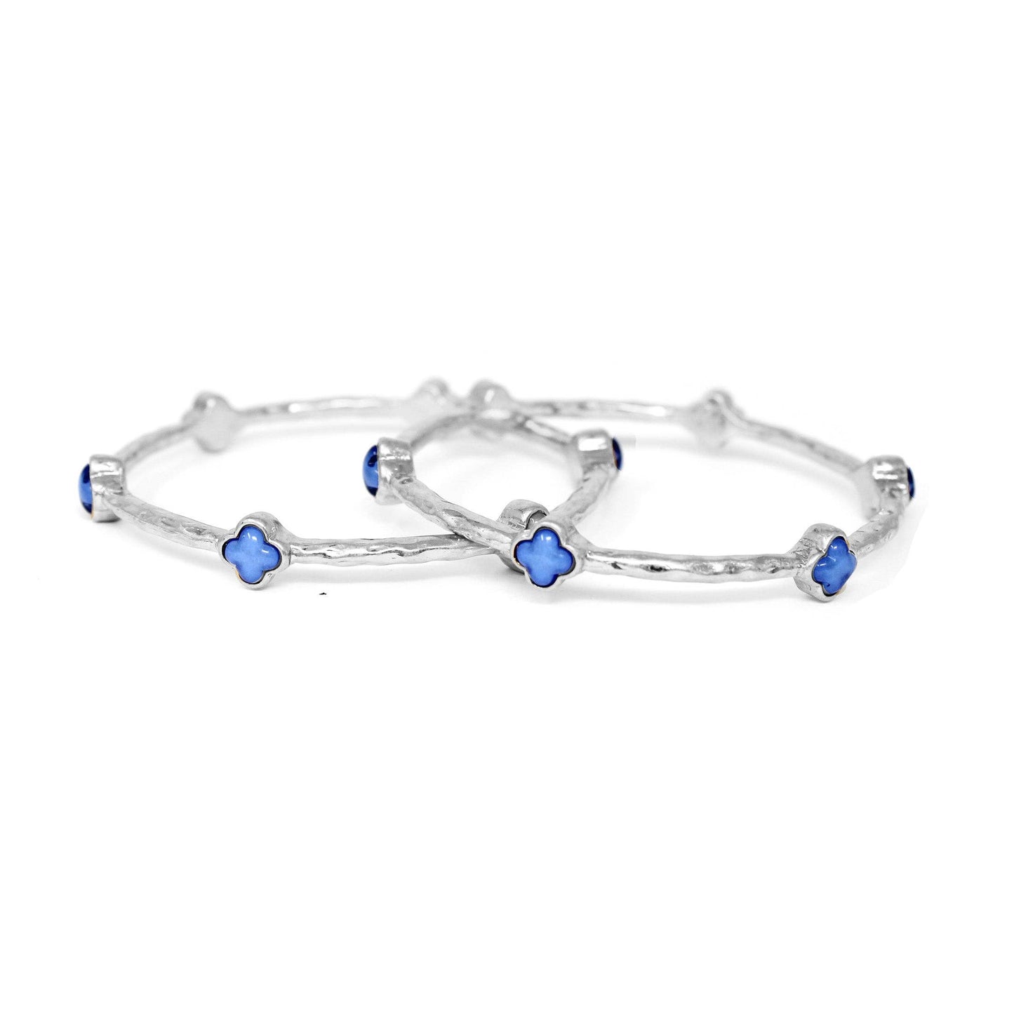 Color Clover Hammered Texture Stackable Bangle Set of 2: White / Gold