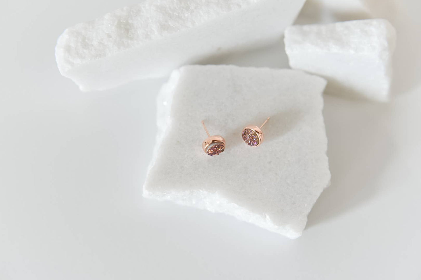 Druzy studs | golden plated brass | light weight | small
