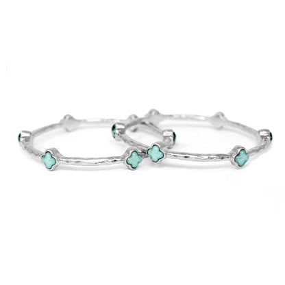 Color Clover Hammered Texture Stackable Bangle Set of 2: Blue / Gold