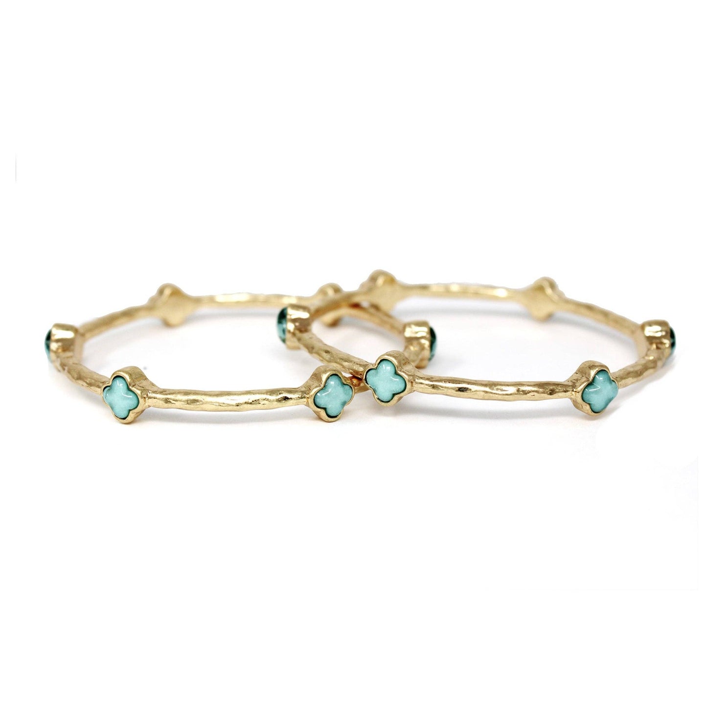 Color Clover Hammered Texture Stackable Bangle Set of 2: Black / Gold