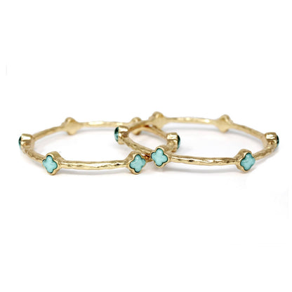 Color Clover Hammered Texture Stackable Bangle Set of 2: Pink / Gold