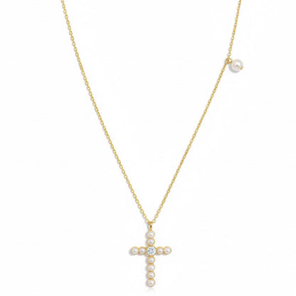 Graceful Radiance Pearl Cross Necklace – Classic 24" Chain