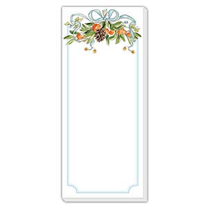 Handpainted Christmas Citrus with Blue Bow Skinny Notepad