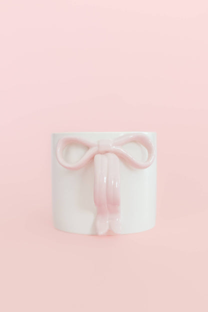 Blush Pink Bow Ceramic Coffee Tea Mug with Ribbon Handle: Pink