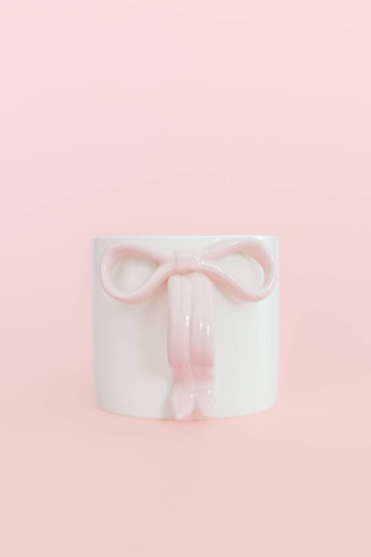 Blush Pink Bow Ceramic Coffee Tea Mug with Ribbon Handle: Pink