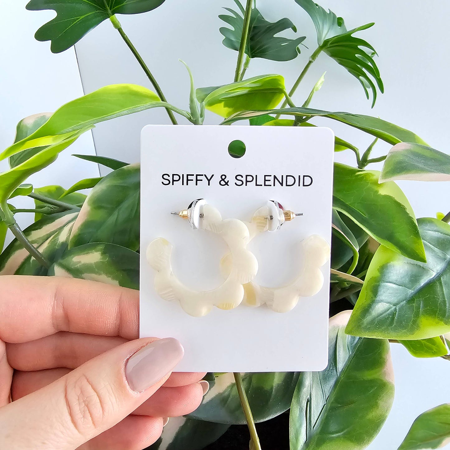 Flora Hoops - Cream / Flower Earrings