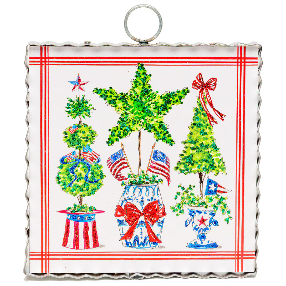 Mini art Patriotic Boxwoods in Pots