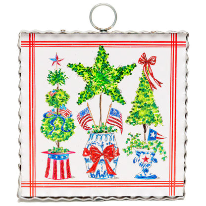 Mini art Patriotic Boxwoods in Pots