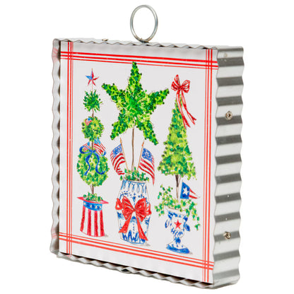Mini art Patriotic Boxwoods in Pots