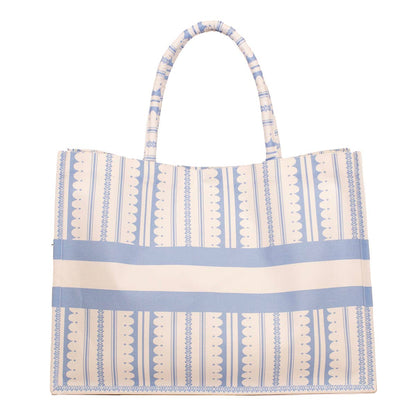 Chantilly Classic Tote   White/Blue   19x14x7.5