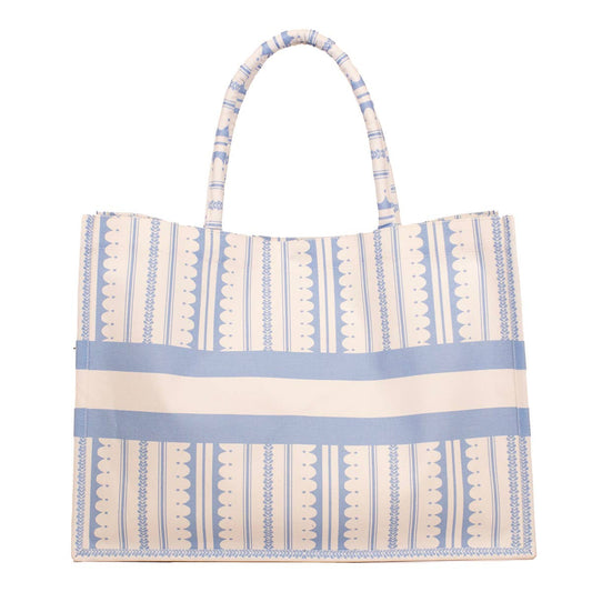 Chantilly Classic Tote   White/Blue   19x14x7.5