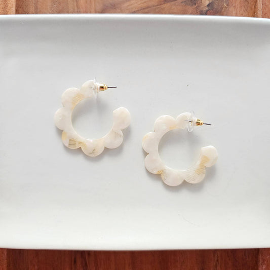 Flora Hoops - Cream / Flower Earrings