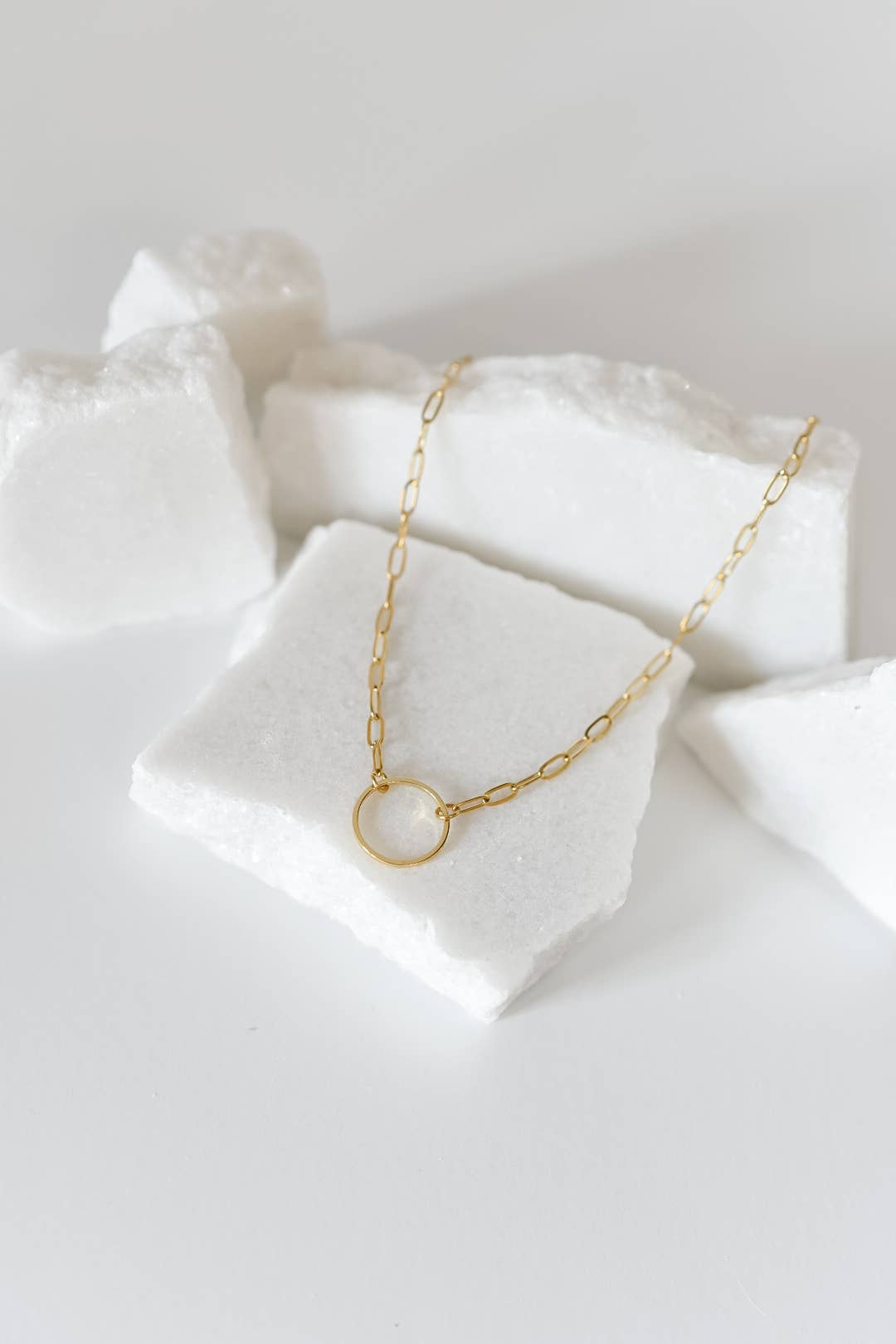Rhodes paperclip necklace | circle charm |18k gold plated