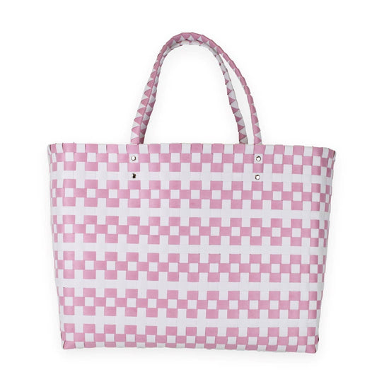 Molly Woven Tote   Pink/White   17x14x5