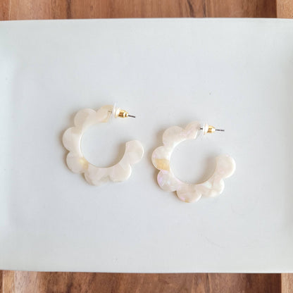 Flora Hoops - Cream / Flower Earrings