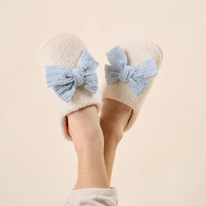 Fuzzy Slippers-Betty Bow Light Blue S/M