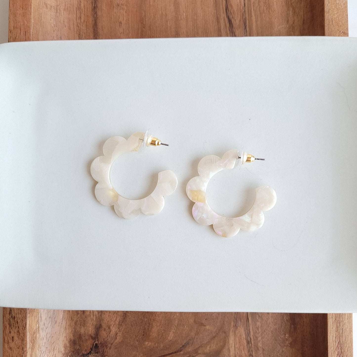 Flora Hoops - Cream / Flower Earrings