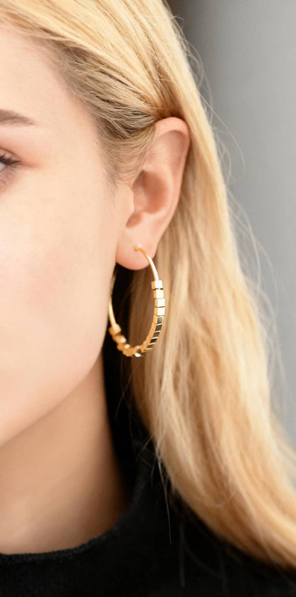 Lola gold beaded hoop earrings-hypoallergenic-non tarnish