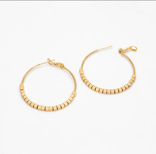 Lola gold beaded hoop earrings-hypoallergenic-non tarnish