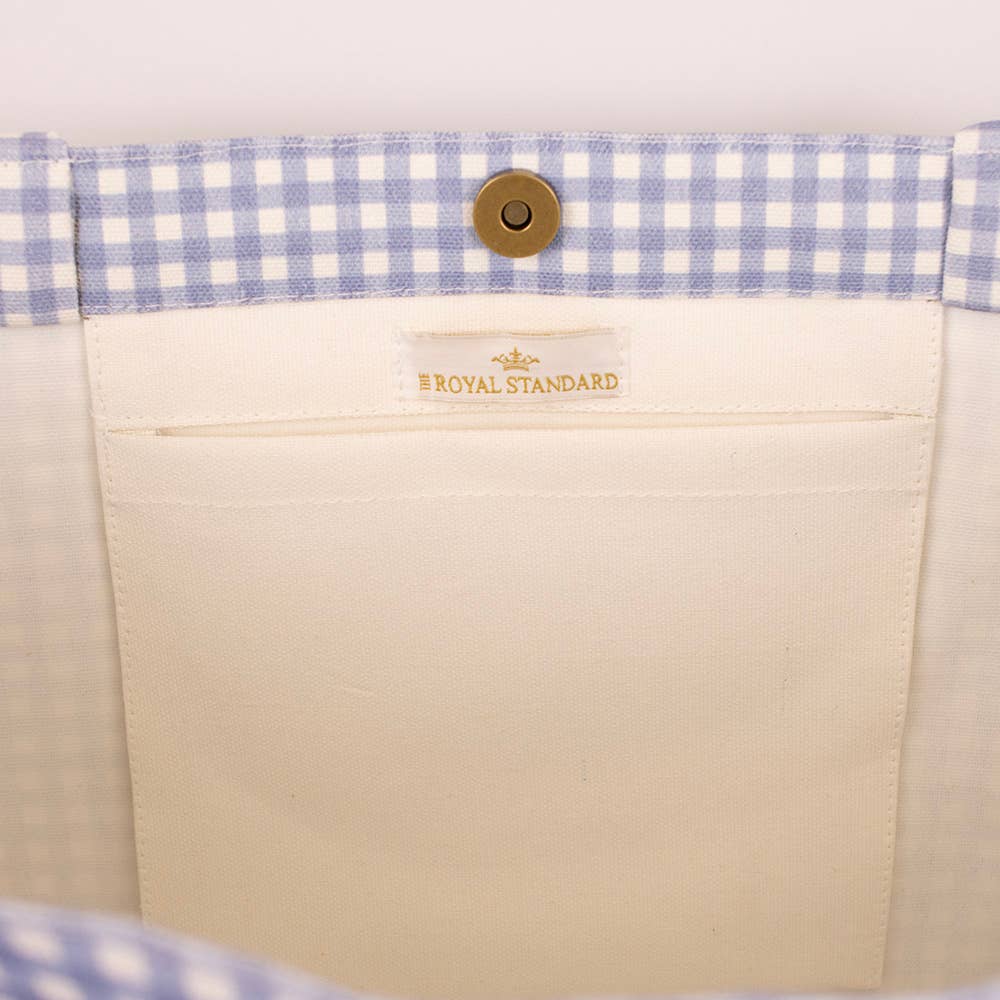 Gingham Classic Tote   White/Blue   19x14x7.5