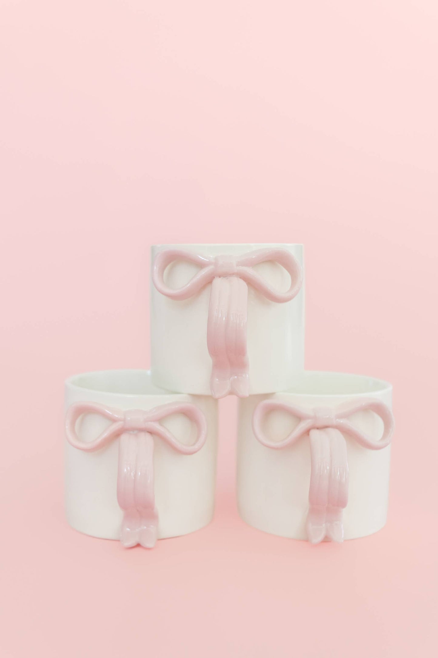 Blush Pink Bow Ceramic Coffee Tea Mug with Ribbon Handle: Pink