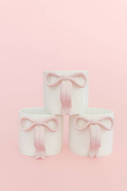 Blush Pink Bow Ceramic Coffee Tea Mug with Ribbon Handle: Pink