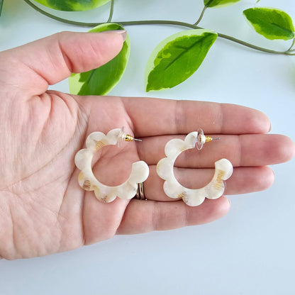 Flora Hoops - Cream / Flower Earrings