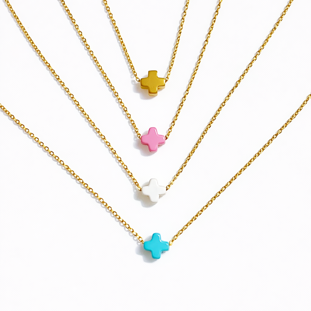 So Very Blessed Cross Necklace – Waterproof Gold Chain: Blue