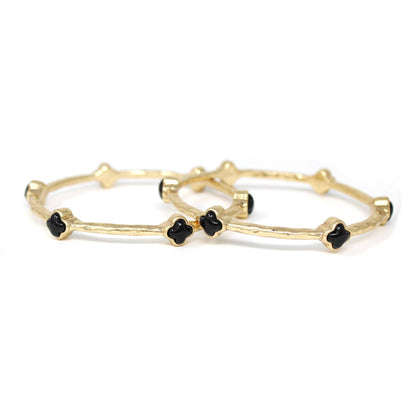 Color Clover Hammered Texture Stackable Bangle Set of 2: Blue / Gold