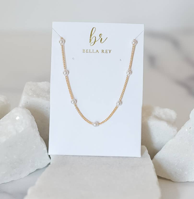 Ashtyn pearl beaded chain necklace 18k gold plated