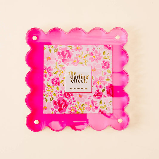 Square Scalloped Acrylic Frame-Hot Pink